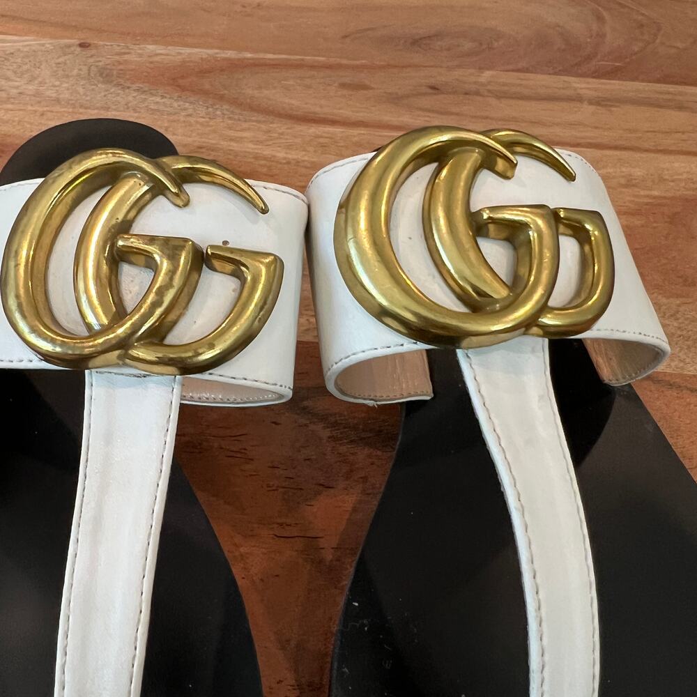 6 Gucci Double G Leather Thong Sandals in white leather Flip Flops Flats - Picture 5 of 10